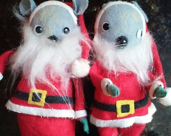 Vintage crazy-eyed Mice in Santa suits ornaments