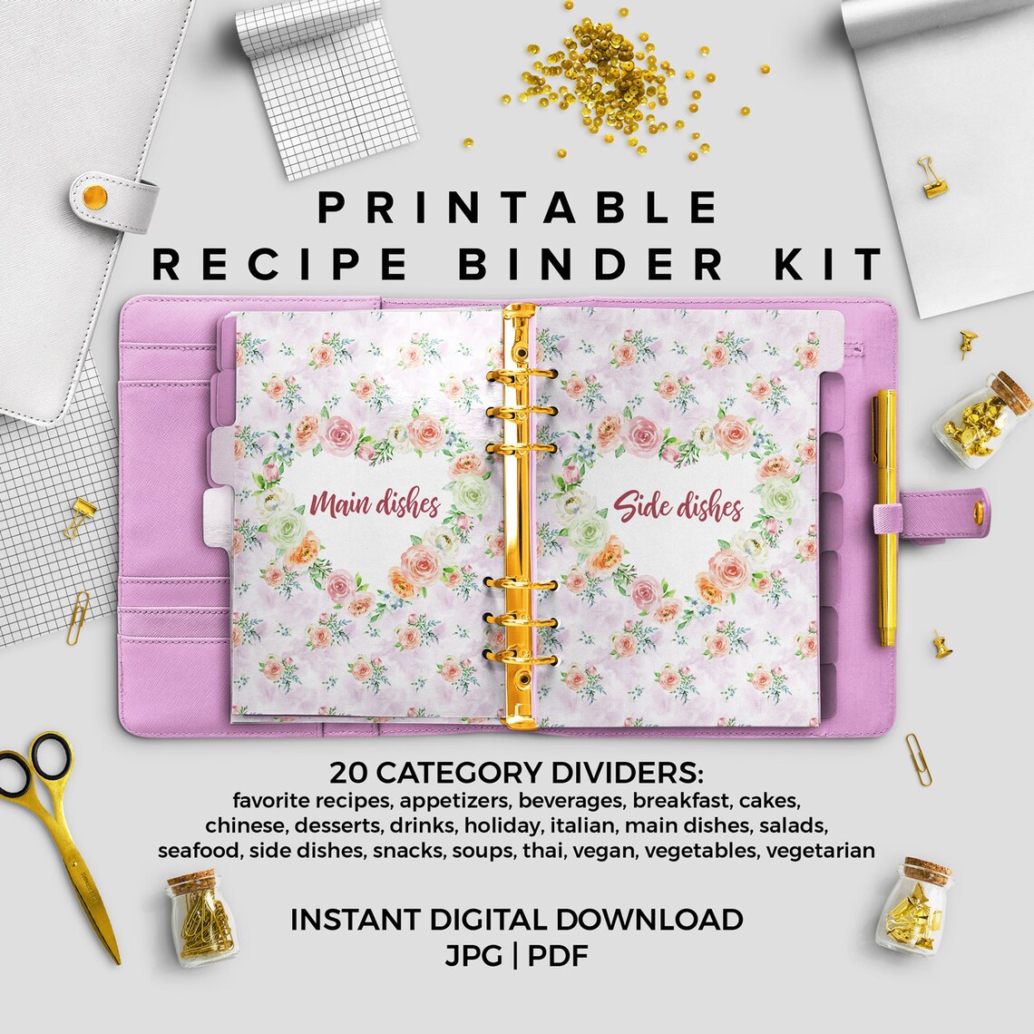 Printable Recipe Binder Kit With Dividers Recipe Pages - Etsy