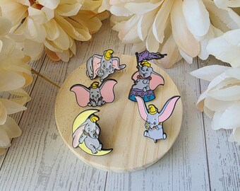 Juego de pines esmaltados de Dumbo / Pines para cordón de identificación de maestra o enfermera / Accesorios de trabajo con forma de elefante