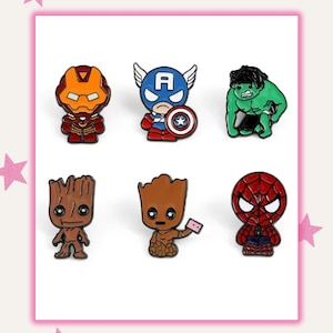 マーベル スーパーヒーロー エナメルピン - アイアンマン、キャプテン・アメリカ、ハルク、グルート、ベビー・グルート、スパイダーマン