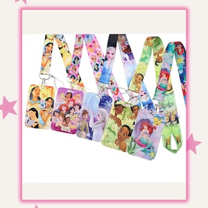 Cordón y porta credencial de Princesas Disney / Accesorios para estudiantes, trabajo y parques