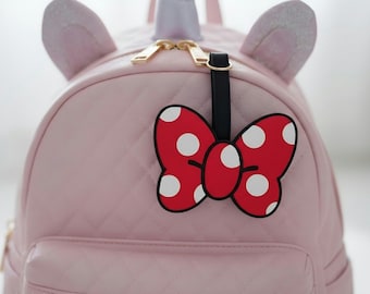 Etiqueta para equipaje con lazo de Minnie Mouse / Identificador de bolsa de viaje con lunares rojos