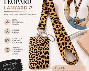 Porta-crachá com estampa de leopardo e cordão, porta-identificação fofo, cordão para professor, porta-identificação de estudante, cordão para crachá de trabalho, cordão para cruzeiro.