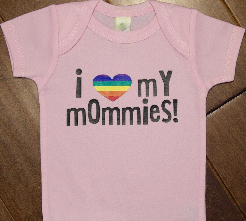 Two mommies, 2 mommies, gay baby, 2 moms, 2 mommy, two moms, lgbt baby shirt, gay pride baby shirt, gay pride baby, gay mommy image 1