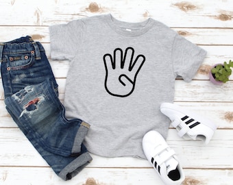 Boys Fourth Birthday TShirt Hand Outline Number 4