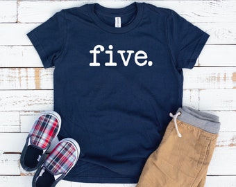 Boys Fifth Birthday Shirt, Simple "Five" Tee