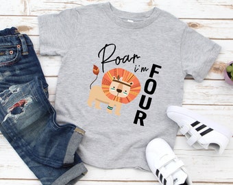 吠えろ！私は4歳のライオンの誕生日シャツ 男の子 4歳の誕生日Tシャツ