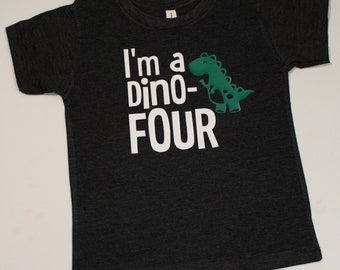 Camiseta de cumpleaños de dinosaurios para niños de 4 años, camiseta de dinosaurios