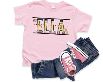 Custom Kids Name School Shirt, First Day Of School, Back To School Shirt, School Shirt Toddler for Boy Girl, Pencil Doodle Name Monogram Tee