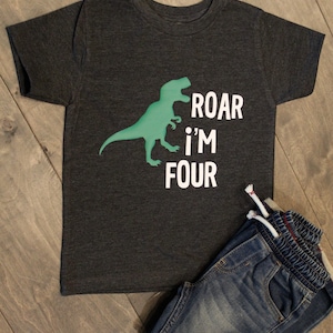 Roar I&#39;m Four Shirt / Boys Fourth Birthday Shirt / Boys Fourth Birthday / 4th Birthday Shirt / Boys 4th Birthday / Four / Dinosaur Birthday