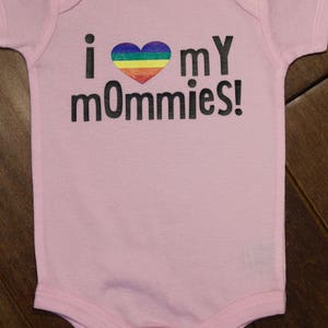 Two mommies, 2 mommies, gay baby, 2 moms, 2 mommy, two moms, lgbt baby shirt, gay pride baby shirt, gay pride baby, gay mommy image 2