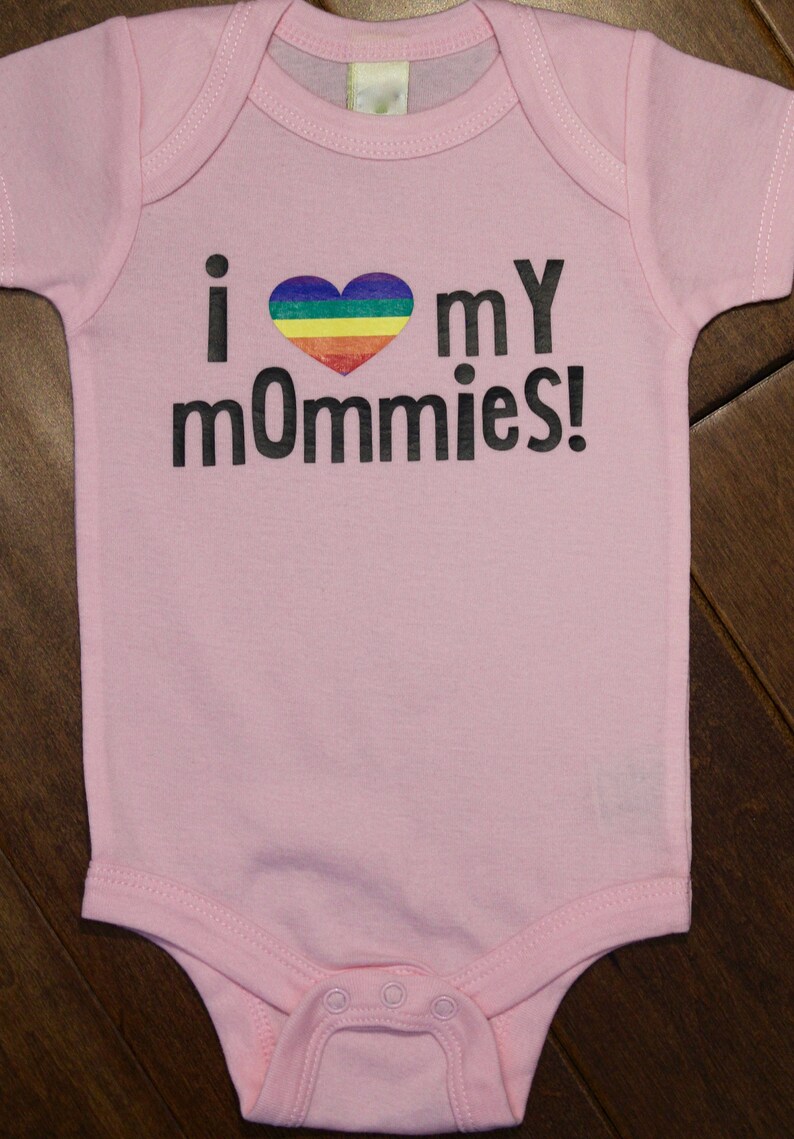 Two mommies, 2 mommies, gay baby, 2 moms, 2 mommy, two moms, lgbt baby shirt, gay pride baby shirt, gay pride baby, gay mommy image 2