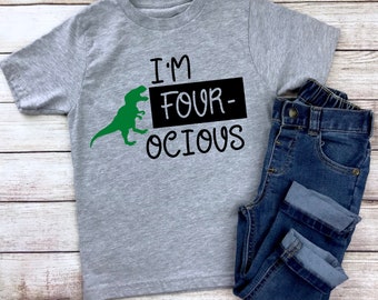 Fourocious shirt - four year old - Four Year old Birthday Shirt - 4th Birthday Shirt - Dinosaur Birthday - Dinosaur shirt - 4 year old Shirt