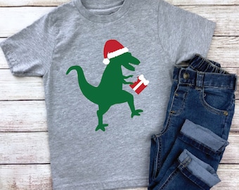 Dinosaur Christmas Shirt, Santasauraus Kids Tee