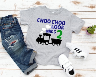 Boys Birthday Shirt, Choo Choo Look Who's Two, second birthday train shirt, choo choo two shirt, train Birthday, Kids Birthday Shirts