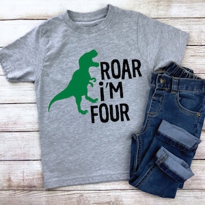 Roar I&#39;m Four Shirt / Boys Fourth Birthday Shirt / Boys Fourth Birthday / 4th Birthday Shirt / Boys 4th Birthday / Four / Dinosaur Birthday
