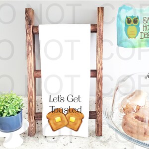 Let&#39;s Get Toasted Waffle Weave Tea Towel, kitchen decor, funny decor, kitchen towels, dish towels,