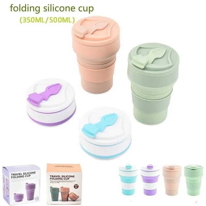 Portable Silicone Cup Foldable Travel Mug Heat Resistant Collapsible Water  Cups with Lid Lanyard for Outdoor