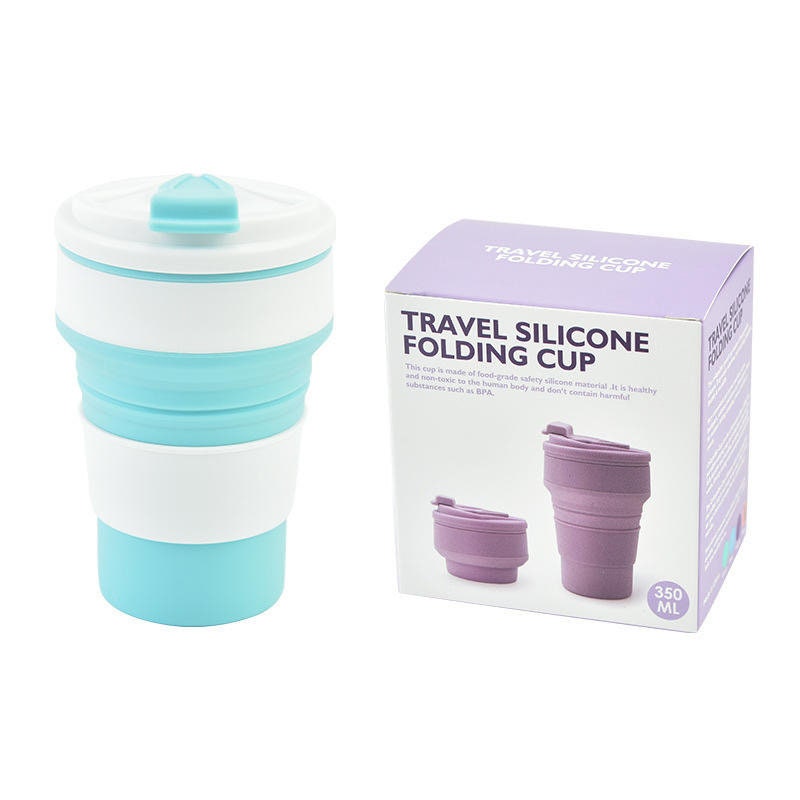 350ML Silicone Built-in Straw Folding Cup Collapsible Mug With