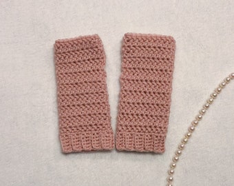 Dusty Rose Crochet Fingerless Gloves (Adult Size)