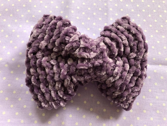Large Knit Hair Bow Purple Velvet Etsy