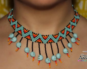 Chaquirá choker with skulls - Necklace with turquoise beads in the shape of a skullse