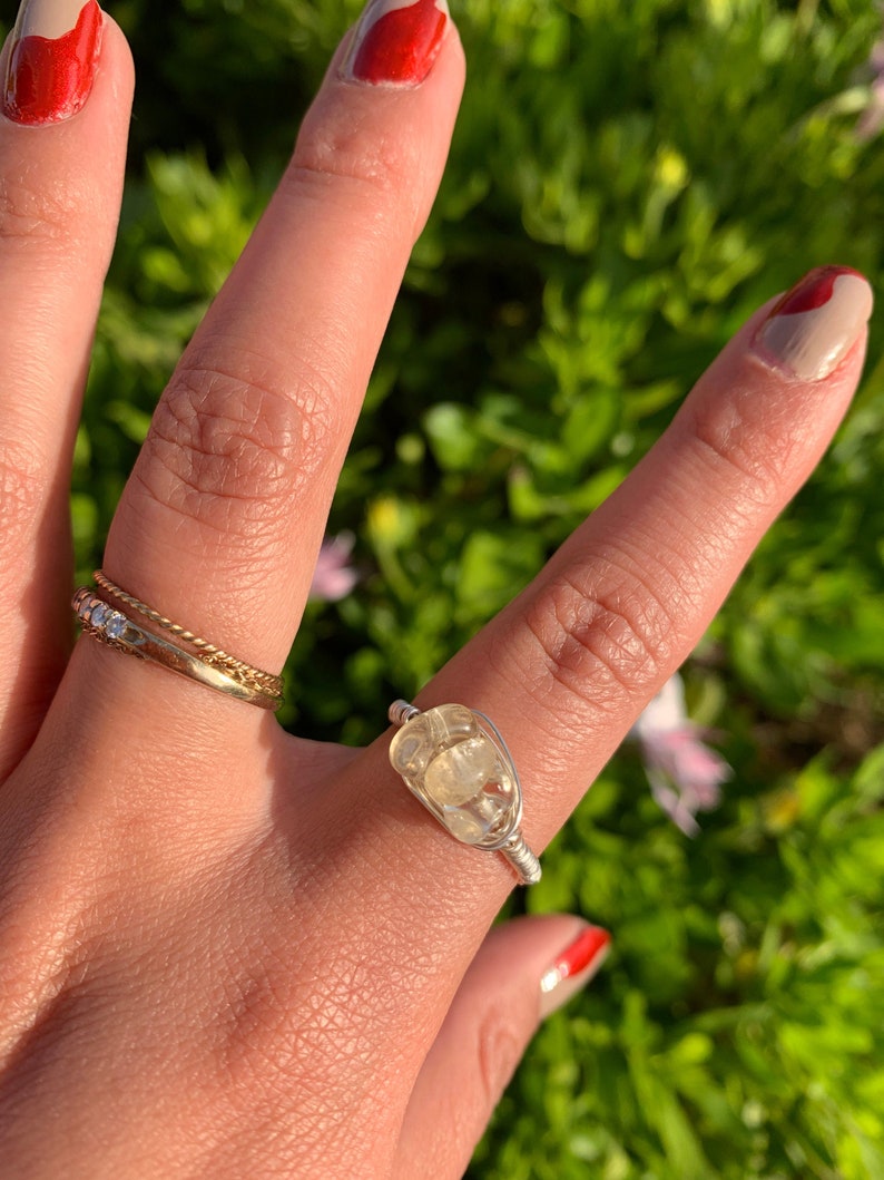 Trio Crystal Ring Citrine or Rose Quartz