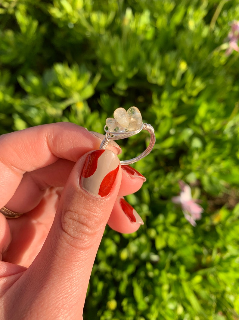 Trio Crystal Ring Citrine or Rose Quartz