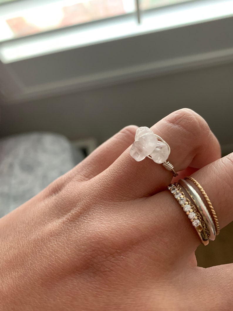 Trio Crystal Ring Citrine or Rose Quartz
