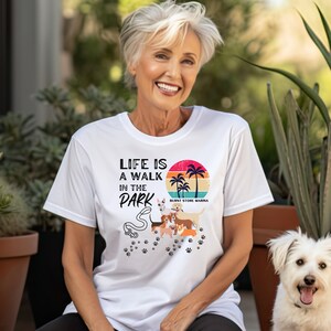Sunset Dog Walk in the Park, dog dad shirt, dog mom t shirt, fun dog park shirt, dog walker gift, group of dogs in park, dog park gift,