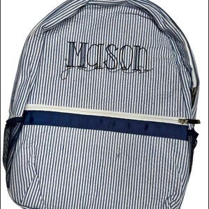 Personalized Seersucker Backpack - Custom Embroidered Name