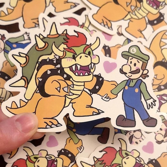 COLOURFUL BOWUIGI STICKER  Bowser and Luigi Yaoi Gay Super Mario Bros Stationary Gift Present Fanart Cute Video Game Shounen Ai Chibi Love