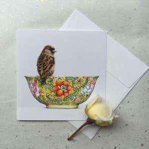 Tigela de jardim de açafrão com pardal - C603
