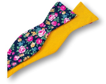 Floral and Solid Self tie Bowtie. Mens Self-tie bowtie. Two Sided. Two Styles.