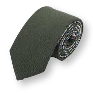 Olive Tie, Vintage Floral Necktie, Skinny Men's Tie