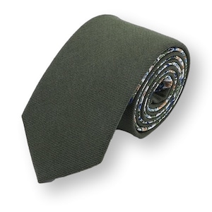 Olive Tie, Vintage Floral Necktie, Skinny Men&#39;s Tie
