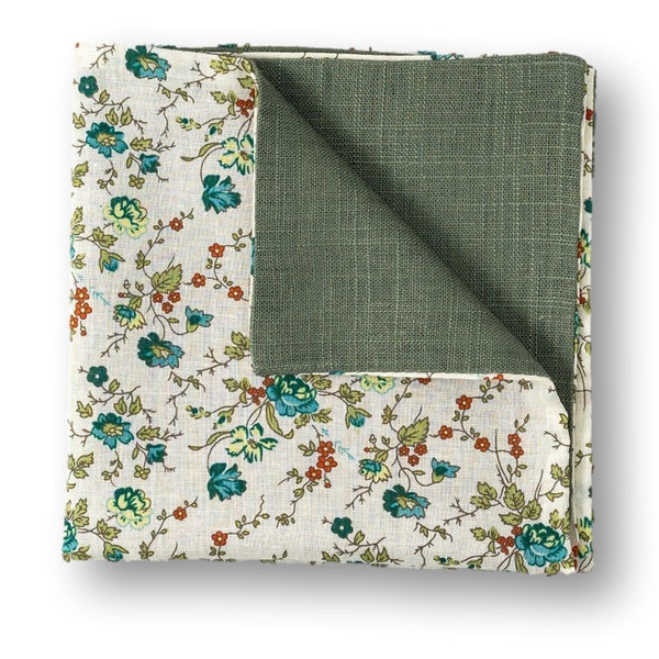 Green Floral 2 sided Pocket Square