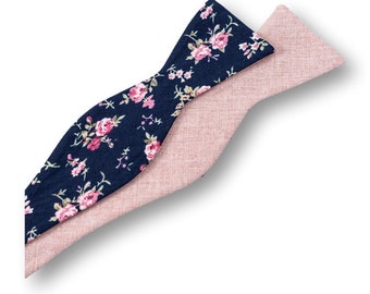 Floral and Solid Self tie Bowtie. Mens Self-tie bowtie. Two Sided. Two Styles