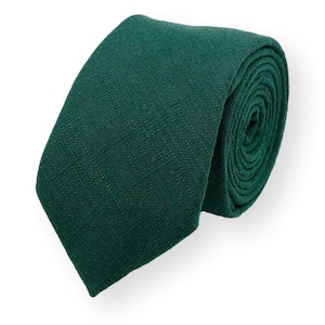 SOLID EMERALD linen tie, wedding tie, Vintage, Skinny Men&#39;s Tie
