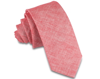 25% OFF TIE SALE! Linen Tie, Red Linen Tie,  Skinny Mens Tie, Skinny tie, Linen Skinny Tie. Mens Red Skinny Tie, Wedding Tie,
