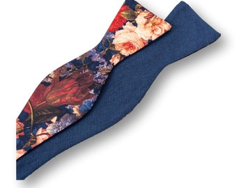 Floral and Solid Self tie Bowtie. Mens Self-tie bowtie. Two Sided. Two Styles