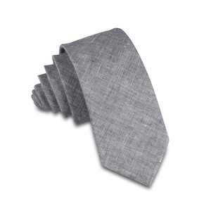 Grey Chambray Men's necktie, Skinny Necktie, Gray tie, Skinny Tie, Skinny Mens Tie, Skinny tie, Linen Skinny Tie. image 1