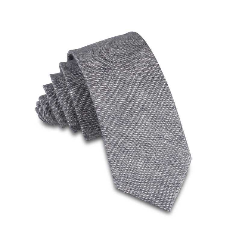 Grey Chambray Men's necktie, Skinny Necktie, Gray tie, Skinny Tie, Skinny Mens Tie, Skinny tie, Linen Skinny Tie. image 1