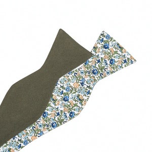 Floral Moss Green Self tie Bowtie. Mens Self-tie bowtie. Two Sided. Two Styles
