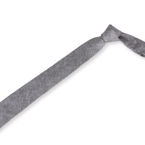 Grey Chambray Men's necktie, Skinny Necktie, Gray tie, Skinny Tie, Skinny Mens Tie, Skinny tie, Linen Skinny Tie. image 3