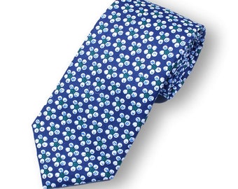 Blue Mens Necktie, Floral Tie, Skinny Handmade Necktie, Groomsmen Tie, Skinny Mens Wedding Tie