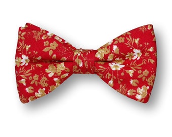 Red Pre-tied Bowtie. Mens Pre-tied bowtie. Two Sided. Two Styles