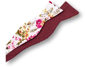 Floral and Solid Self tie Bowtie. Mens Self-tie bowtie. Two Sided. Two Styles