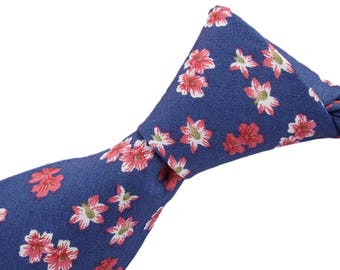 Men's necktie, Skinny Necktie, Blue Floral necktie, Blue Floral Skinny Tie, Skinny Men's Ties, Skinny tie, Cotton Skinny Tie