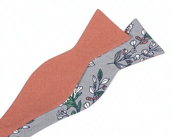 Peach-Grey Self tie Bowtie. Mens Self-tie bowtie. Two Sided. Two Styles